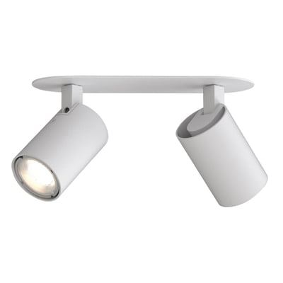 Astro Lighting Ascoli Twin indbygningsspot i mat hvid med to kipbare GU10-spotlamper, vist i forskellige retninger.