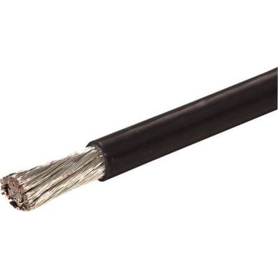 Sort Texiline HF90 monteringsledning med en tykkelse på 70 mm², viser de fortinnede kobbertråde i den sorte isolering.