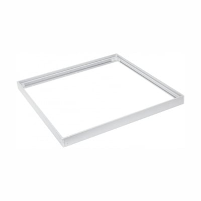 Hvid SpectrumLED-ramme til 60x60 LED-panel med åbent midterfelt, set skråt ovenfra; til direkte montering.