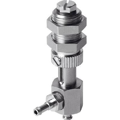 Festo holder til vakuumsuger ESH-HDL-1-PK med sidelæns vakuumtilslutning og højdekompensator sikret med sekskantmøtrikker.