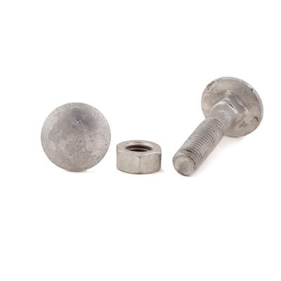Arvid Nilsson bræddebolt M6 x 30 mm, DIN 603/555, varmforzinket, vist med en separat møtrik og bolthoved på hvid baggrund.