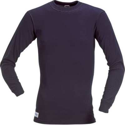 Mascot undertrøje Kiruna i marineblå med lange ærmer og rund hals, lavet af 100% polyester (CoolMax®).