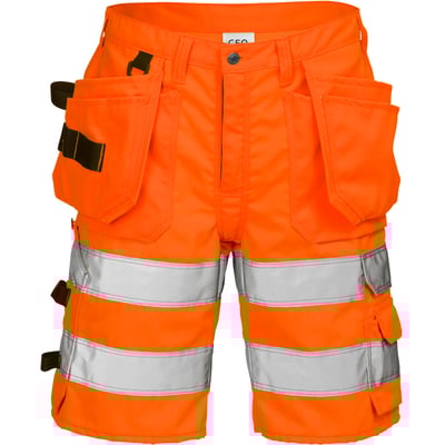 Kansas Hi Vis håndværker shorts i str. C50, kl. 2, med synlige CORDURA-forstærkede lommer og hammerstrop foran.