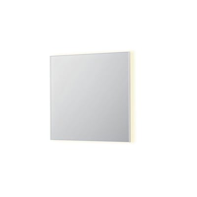 Sanibell INK SP32 LED spejl, 80x80 cm, med elegant mathvid ramme, monteret på en hvid baggrund.