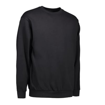 Bagfra-perspektiv af ID Identity GAME sweatshirt 0600 i sort, 70% bomuld/30% polyester, med langærmet pasform og rib ved ærme og bund.