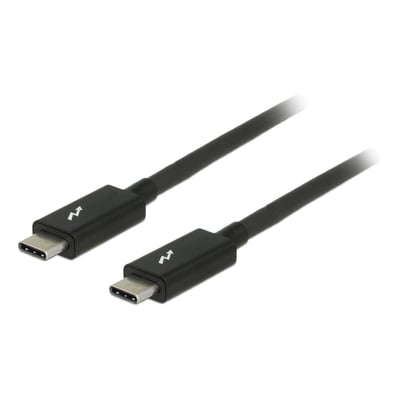 Sort DeLOCK Thunderbolt 3-kabel på 2 meter med USB-C-stik i begge ender og datahastighed på 20 Gb/s.