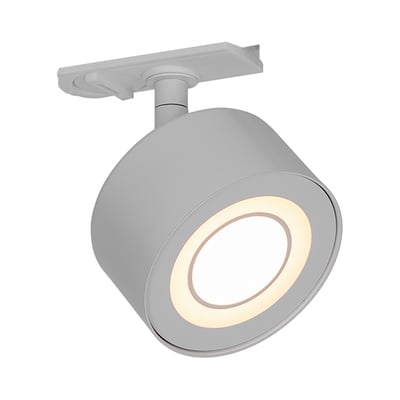 Sammensat billede af Nordlux Clyde Link LED armatur, der viser forskellige vinkler af den hvide lampe med lyset tændt.