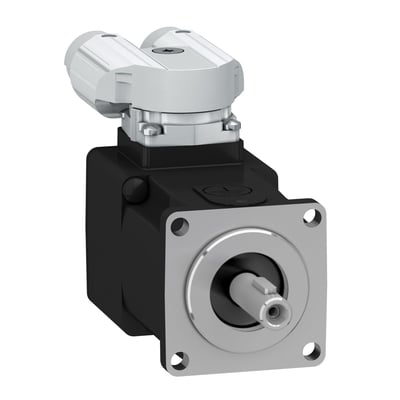Schneider Electric SH3 040 servomotor med 0,18Nm og 90° stik, IP54/IP65-klassificeret, uden not og bremse.