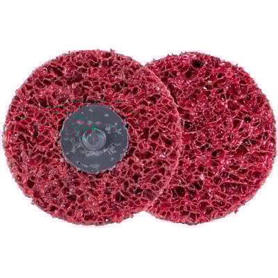 To Tyrolit Qdisc grovrengøringsskiver i rødt keramisk korund med ROLOC-tilslutning.