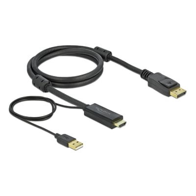 Sort Delock HDMI til DisplayPort-kabel på 2 meter med stik i hver ende og understøttelse af 4K ved 30 Hz.