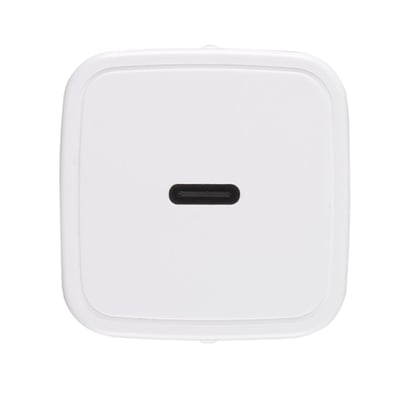 Toppen af Vivanco 20W USB-C opladeren vist forfra, med synlig USB-C port i hvidt, glat plast.