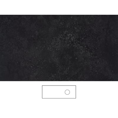 Svedbergs mørke grafitbordplade på 121 x 46 cm med udskæring H vises med overfladen og en skitse af udskæringen.