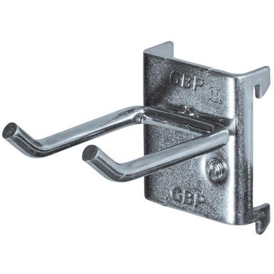 Galvaniseret dobbeltkrog fra GBP med 5x55mm dimensioner, designet til perforerede paneler for ophængning af værktøj.