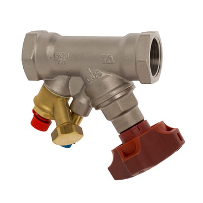 IMI TA STAD-D strengreguleringsventil i ametal med 3/4" muffetilslutninger og tydelige målepinde i messing.