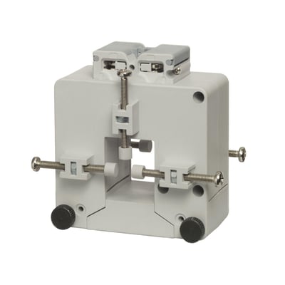 Carlo Gavazzi CTD-5S splitcore strømtrafo til 200/5 A med gråt, delt kabinet og synlige klemskruer.