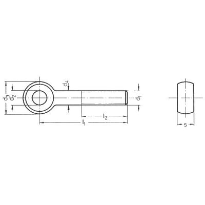 Teknisk tegning af M6X30 DIN 444-B A2 øjebolt med dimensioner angivet, viser form B rustfri stål.
