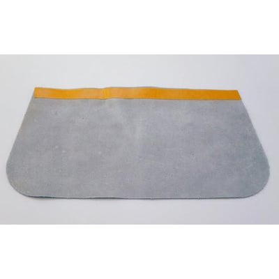 Selvklæbende hageskind på 15 cm i gråt materiale med gul tape-kant for nem montering på svejsehjelme.