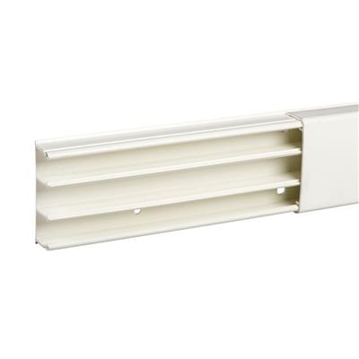 Schneider Electric OptiLine minikanal i polarhvid PVC med 3 rum og dimensioner 25x60x2100 mm, vist på hvid baggrund.