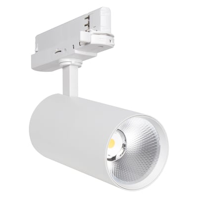 Hvid Ledvance Tracklight Spot XR skinnespot med cylindrisk lampehus, reflektor og 3-faset skinneadapter, 20 W.