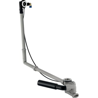 Geberit til/afløbsgarniture til badekar med excenter-kontrol og vandlås i grå og sort plast med 730mm længde.