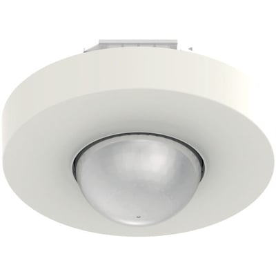 Schneider Electric LK KNX Høj Loft Pir 360° til indbygning i hvid, med en kuppelformet detektorlinse.