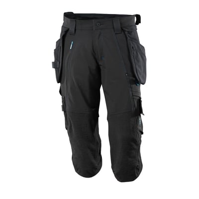 Bagfra af Mascot Advanced håndværker knickers i sort, med aftagelige hængelommer og Cordura® forstærkninger ved knæene.
