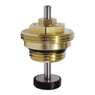 Salus topstykke til ventil, model GVM-VIM, fremstillet i messing med en udstikkende stift og en tætningsring.