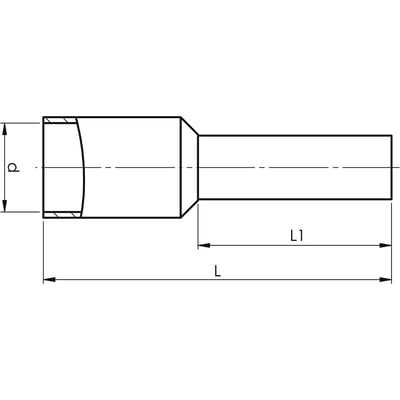 Teknisk tegning af Elpress ABIKO terminalrør KA2,5-18ETD, der viser mål som L og L1.