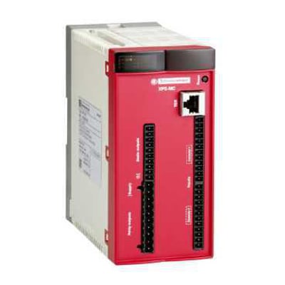 Schneider Electric Safety controller M 16I/8O Profibus enhed med rød frontplade og tilslutningsstik samt label.