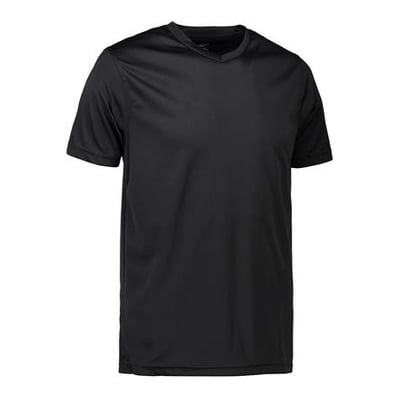 Sort ID Identity T-shirt til mænd med V-hals, S størrelse, lavet i svedtransporterende, åndbart og hurtigttørrende materiale.