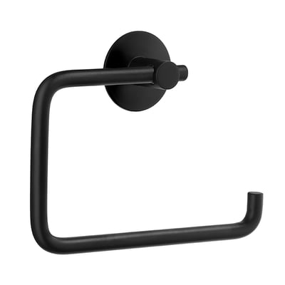 Smedbo Beslagsboden DOT toiletpapirholder i mat sort med åben, kantet holder og rund vægplade.