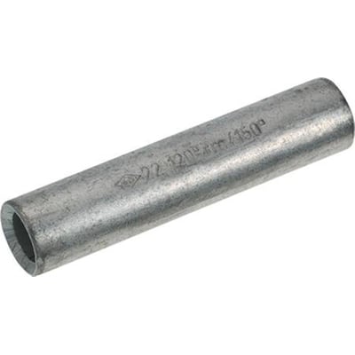 Nærbillede af Elpress DIN 46235 Al-pressemuffe 16mm², visende muffens ende med en indgravering af '22 120 / 150'.
