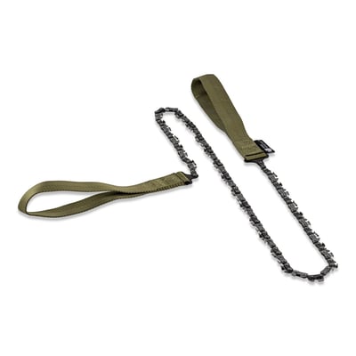 Grøn hånddrevet kædesav X-Long på 93cm med to håndtag i nylon og metal. Produktet vises uden emballage.