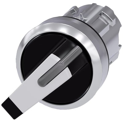 Siemens 22mm lysbar omskifter i hvid metal med rund, højglans front og låsende funktion.