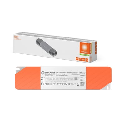 Ledvance Performance LED-driver på 60 W og 24 V vises sammen med den hvide emballage.