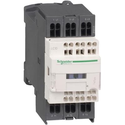Detaljeret billede af Schneider Electric TeSys D kontaktor LC1D093BL, der viser dens kompakte design og fjederklemmer.