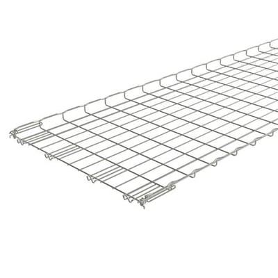 Detalje af Legrand gitterbakke FC 30/600-RS, viser den galvaniserede overflade og netstrukturen i 316L rustfrit stål.