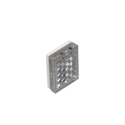 Carlo Gavazzi prismereflektor til fotoelektriske sensorer med kvadratisk, facetteret refleksflade set skråt forfra.