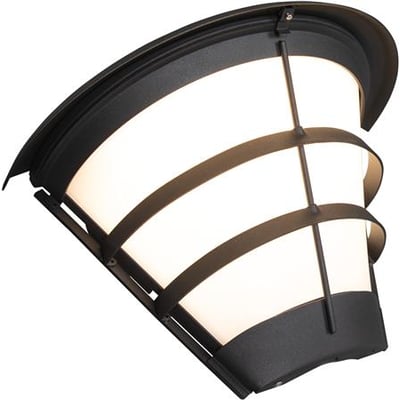 Hide-a-lite Pave OP T Deco II vægarmatur med mørk, buet skærm, vandrette bånd og lysende flade.