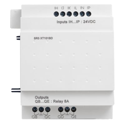Schneider Electric Zelio udvidelsesmodul SR3 XT101BD med 24VDC input og 8A relay output.