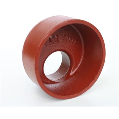 Preis & Co SML reduktionsrør i mørkerød støbejern med dimensionerne 80x50mm, med synlige mærker som CE og EN877.