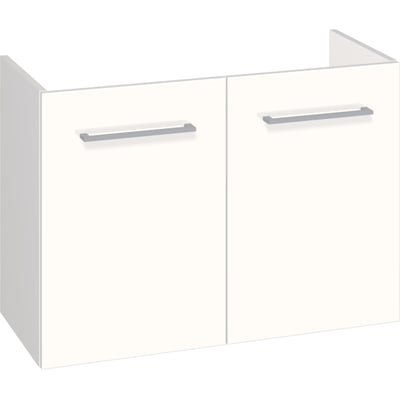 Dansani badeværelsesmøbel i hvid højglans med to låger og diskrete greb, 80 cm bredt og 57,6 cm højt.