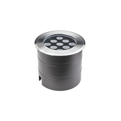 SG Armaturen Nemo II Midi Asymmetrisk indbygningsarmatur med ni LED lyskilder og børstet stål kant, grå aluminiumshus.