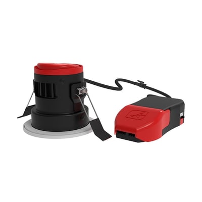 Ansell Lighting Prism Pro Downlight OCTO WiZ TW, 8W LED, med justerbar farvetemperatur og anti-genskin, vist med driver.