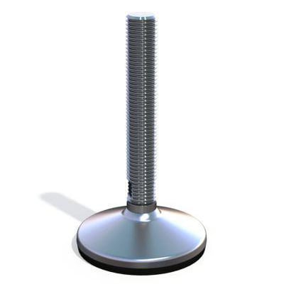 Hygiejnisk rustfri maskinsko HX80-12-230 med M12 spindel, Ø80mm fodplade og anti-slip gummi på hvid baggrund.