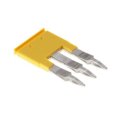 Weidmüller ZQV 4/3 GE, en 3-polet laskeklemme til 4 mm² ledere i gul med fjederterminaler.