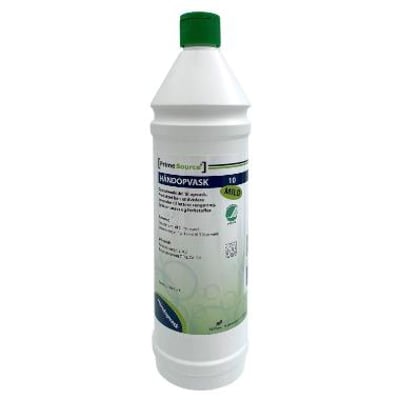 PrimeSource opvaskemiddel Mild 10 på 1 liter i en hvid plastflaske med grønt skruelåg. Mærket med 'HANDOPVASK MILD 10'.