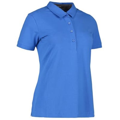 ID Identity polo til damer i azurblå stretch single jersey med skjortekrave og knaplukning.