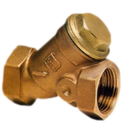 Type 900 snavssamler i rødgods, 1 1/2" muffe/muffe med synligt rustfrit stålfilter og PN20 mærkning.