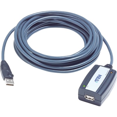 ATEN aktiv USB 2.0 forlængerkabel på 5 meter med en grå kabel og en sort USB-A-stik i den ene ende.